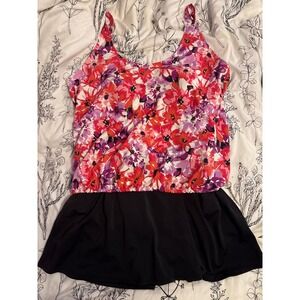Swim 365‎ Plus Size Women's Tank Overlay One Piece Skirted Shorts Swimsuit, 22W